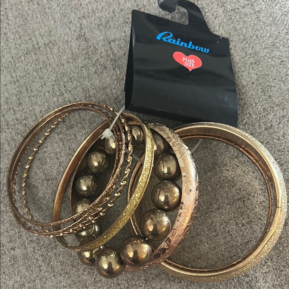 Rainbow Gold Bracelet Set with Vintage Charm 70